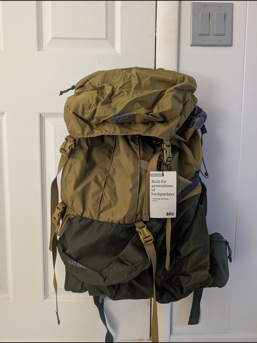 REI Backpack in Olive and Dark Olive Green